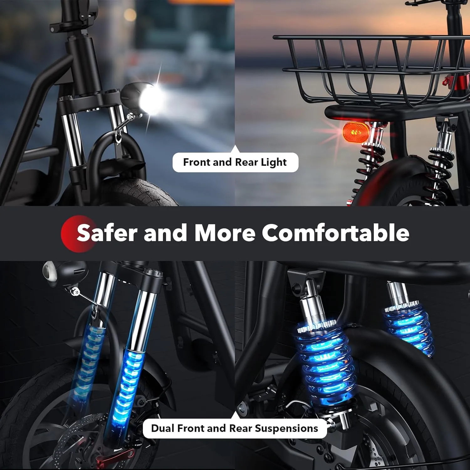 iScooter Electric Scooter with Seat, 37/21 Miles Long Range & 28/19/15.6 MPH Top Speed, 14"/12"/10" Pneumatic Tire, Height Adjustable Seat & Handlebar, Dual Suspensions Commuting Scooter with Basket