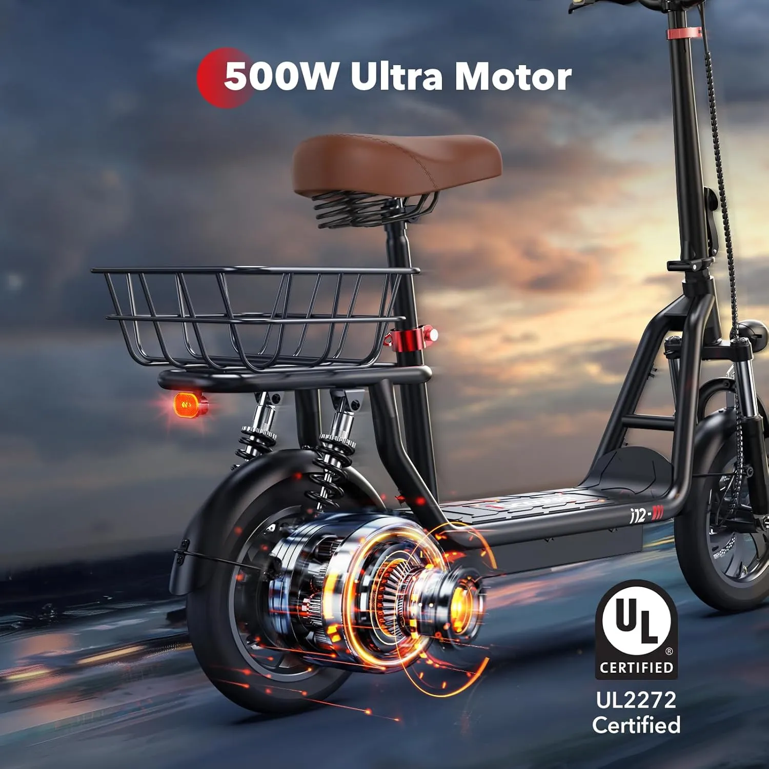 iScooter Electric Scooter with Seat, 37/21 Miles Long Range & 28/19/15.6 MPH Top Speed, 14"/12"/10" Pneumatic Tire, Height Adjustable Seat & Handlebar, Dual Suspensions Commuting Scooter with Basket