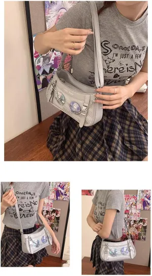 Ita Bag Crossbody Y2k Purse Coquette Anime Itabags Handbag Shoulder Bag Grunge Pin Display Bag Lolita Purse Cutecore (Silver)