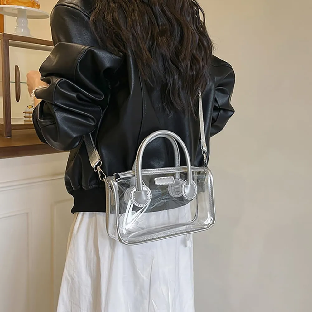 Ita bag Stadium Approved PVC Clear Purse, Top Handle Transparent Messenger Handbag with Removable Straps for Men and Women