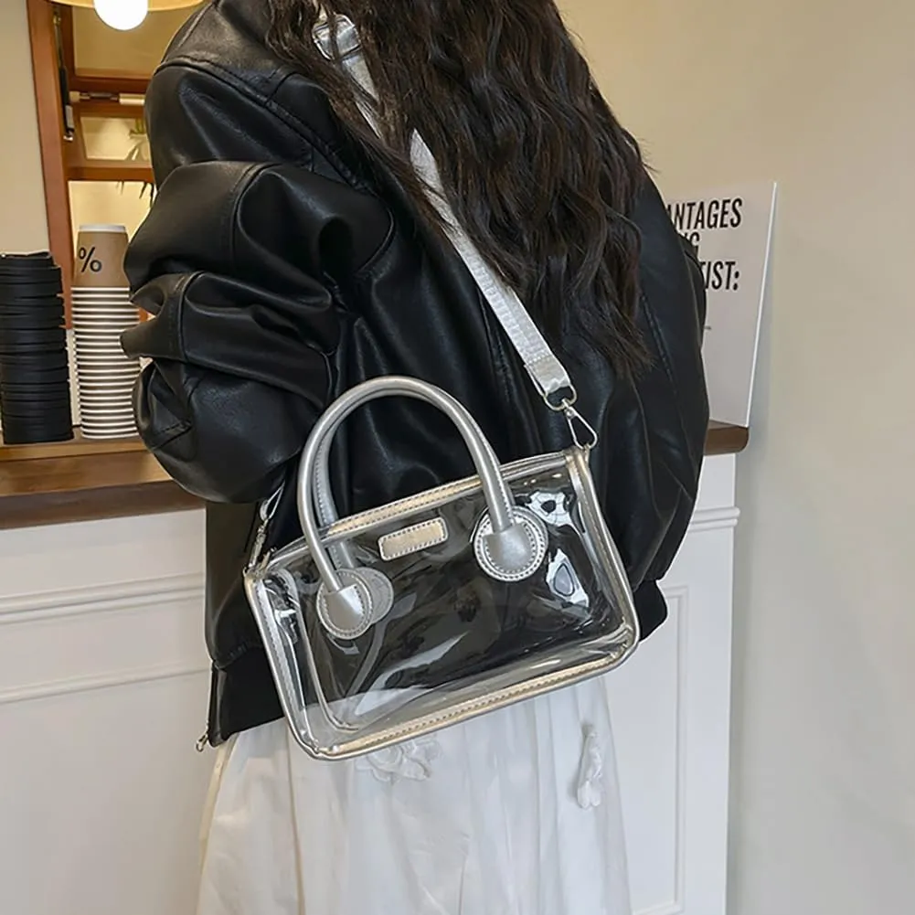Ita bag Stadium Approved PVC Clear Purse, Top Handle Transparent Messenger Handbag with Removable Straps for Men and Women