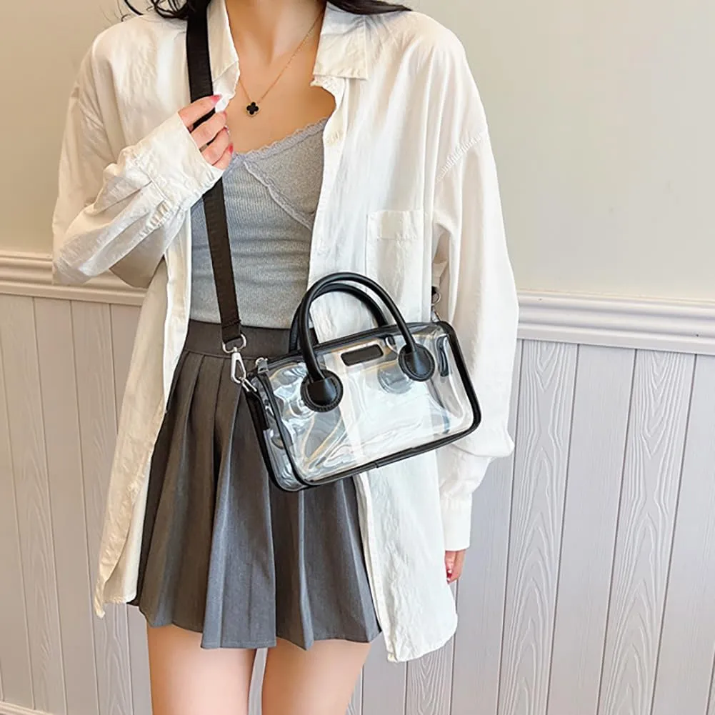 Ita bag Stadium Approved PVC Clear Purse, Top Handle Transparent Messenger Handbag with Removable Straps for Men and Women