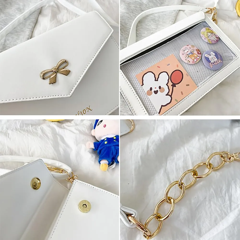 Ita Women's Envelope Handbag Shoulder Bag, Bow Leather Crossbody Purse, JK Uniform Tote Messenger Bag For Anime Pin Display