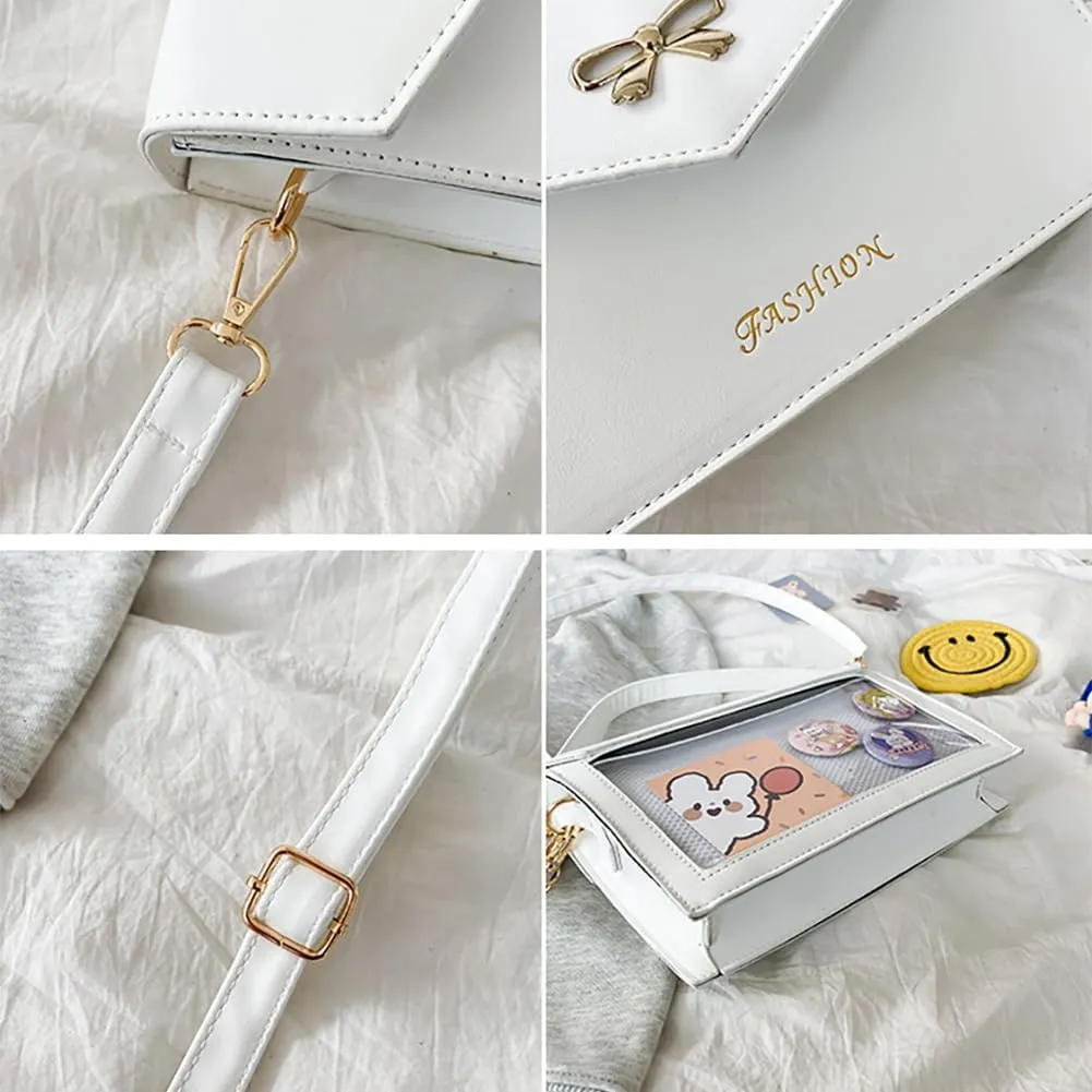 Ita Women's Envelope Handbag Shoulder Bag, Bow Leather Crossbody Purse, JK Uniform Tote Messenger Bag For Anime Pin Display