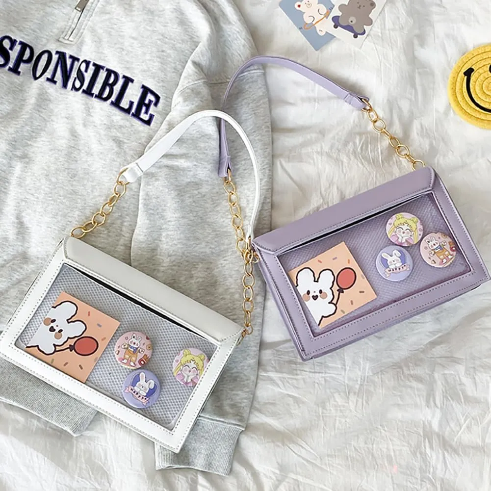 Ita Women's Envelope Handbag Shoulder Bag, Bow Leather Crossbody Purse, JK Uniform Tote Messenger Bag For Anime Pin Display