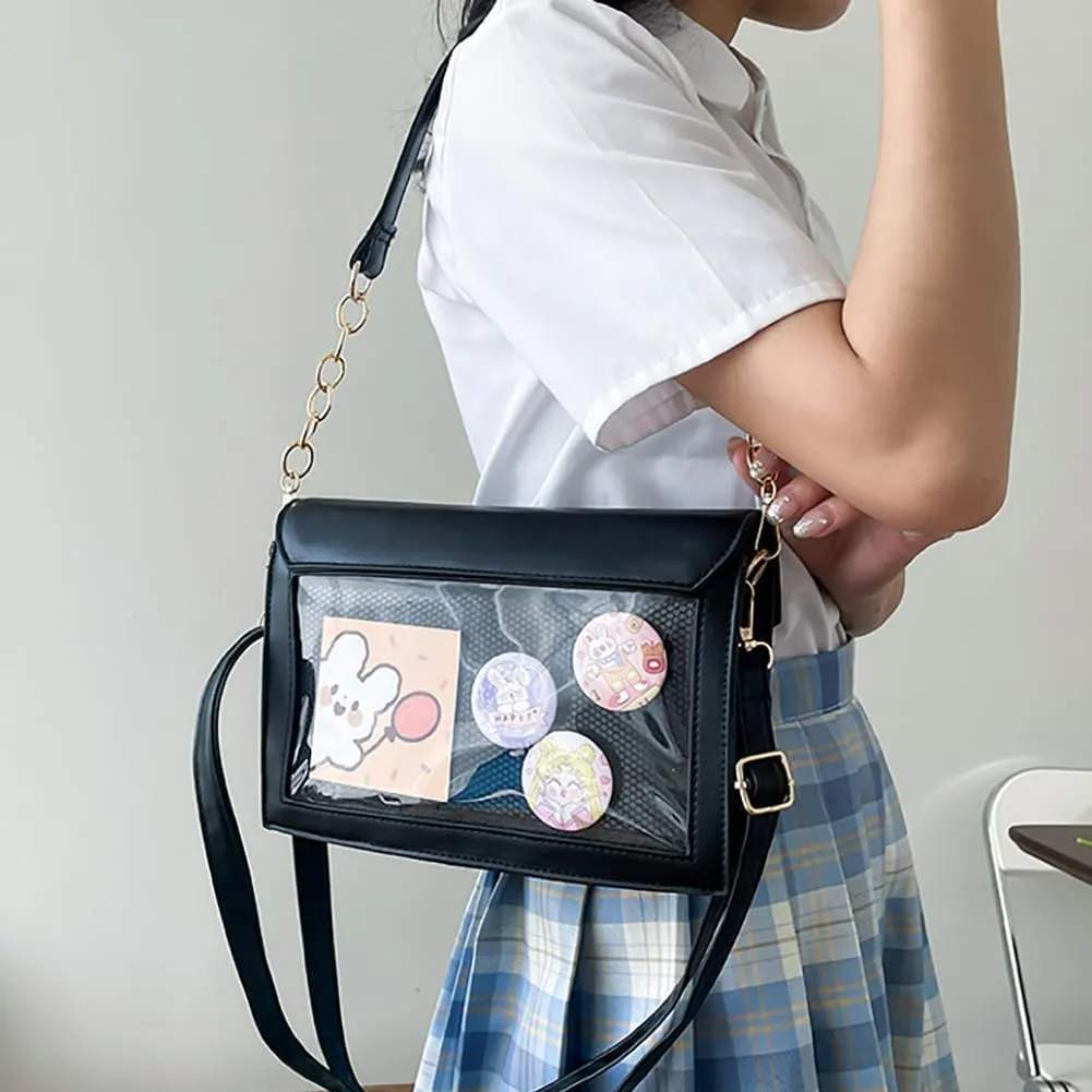 Ita Women's Envelope Handbag Shoulder Bag, Bow Leather Crossbody Purse, JK Uniform Tote Messenger Bag For Anime Pin Display