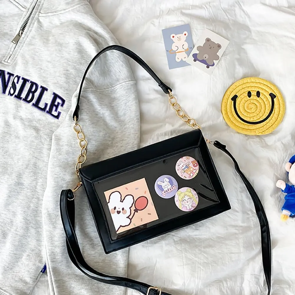 Ita Women's Envelope Handbag Shoulder Bag, Bow Leather Crossbody Purse, JK Uniform Tote Messenger Bag For Anime Pin Display