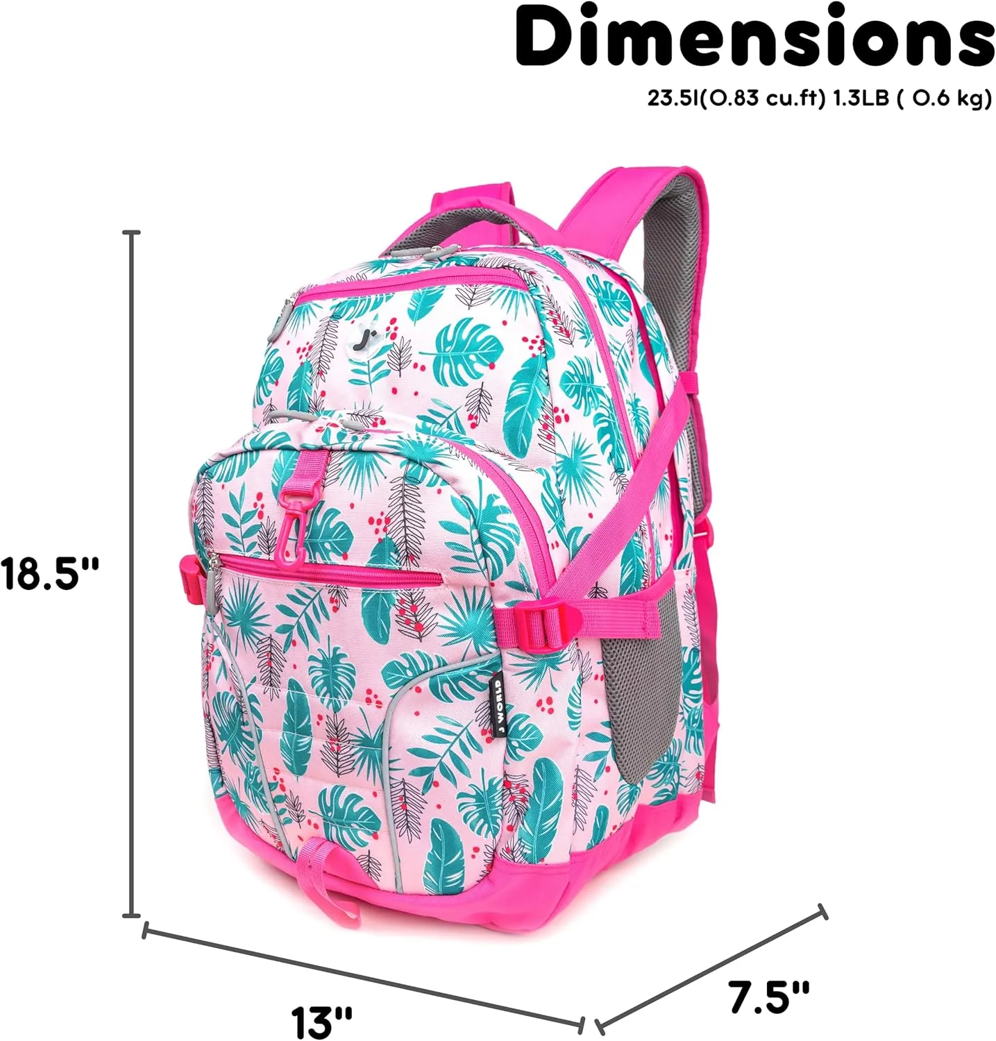 J World New York Atom Multi-Compartment Laptop Backpack, Palm Leaves, 18.5 X 13 X 7.5 (H X W X D)