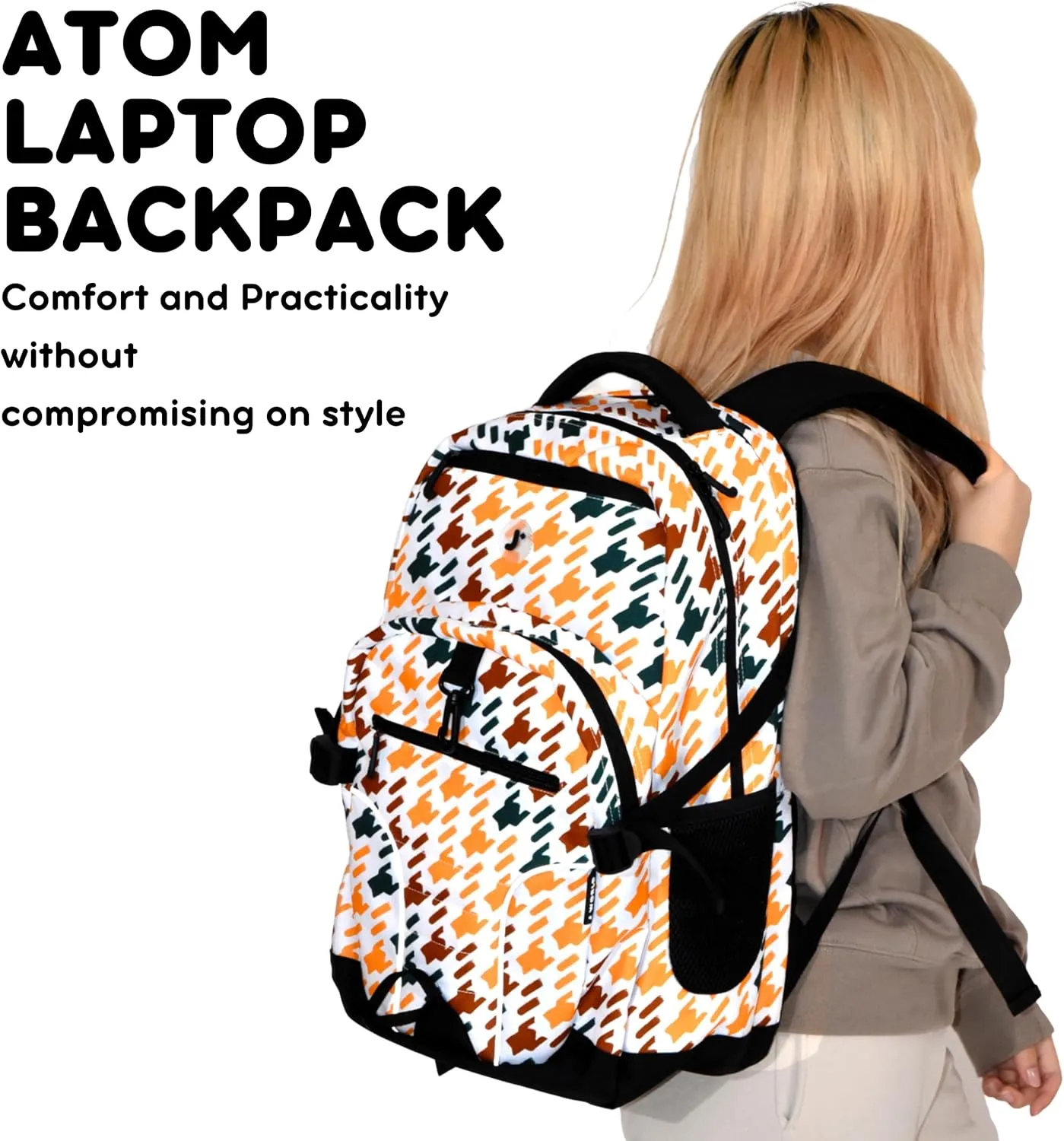 J World New York Atom Multi-Compartment Laptop Backpack, Palm Leaves, 18.5 X 13 X 7.5 (H X W X D)