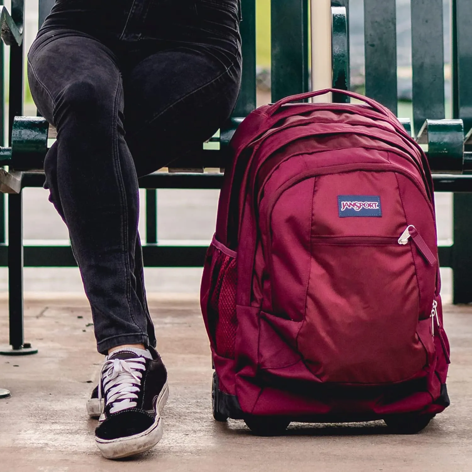 JanSport Driver 8 Rolling Backpack - Wheeled Travel Bag with 15-Inch Laptop Sleeve, One Size, Black
