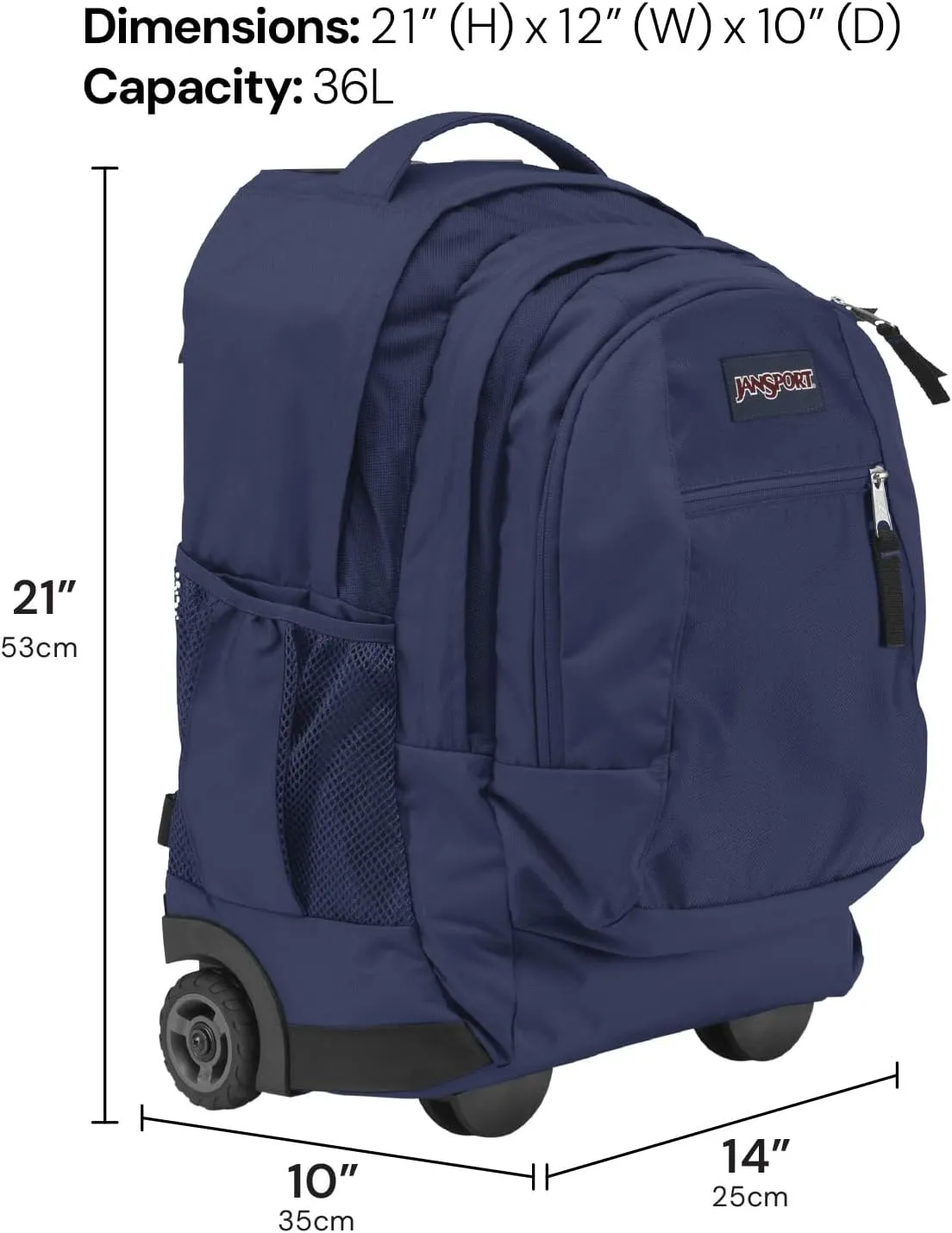 JanSport Driver 8 Rolling Backpack - Wheeled Travel Bag with 15-Inch Laptop Sleeve, One Size, Black
