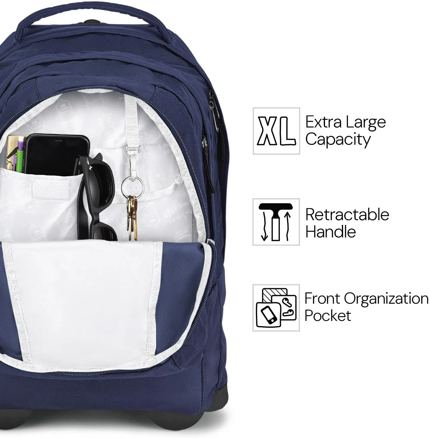 JanSport Driver 8 Rolling Backpack - Wheeled Travel Bag with 15-Inch Laptop Sleeve, One Size, Black