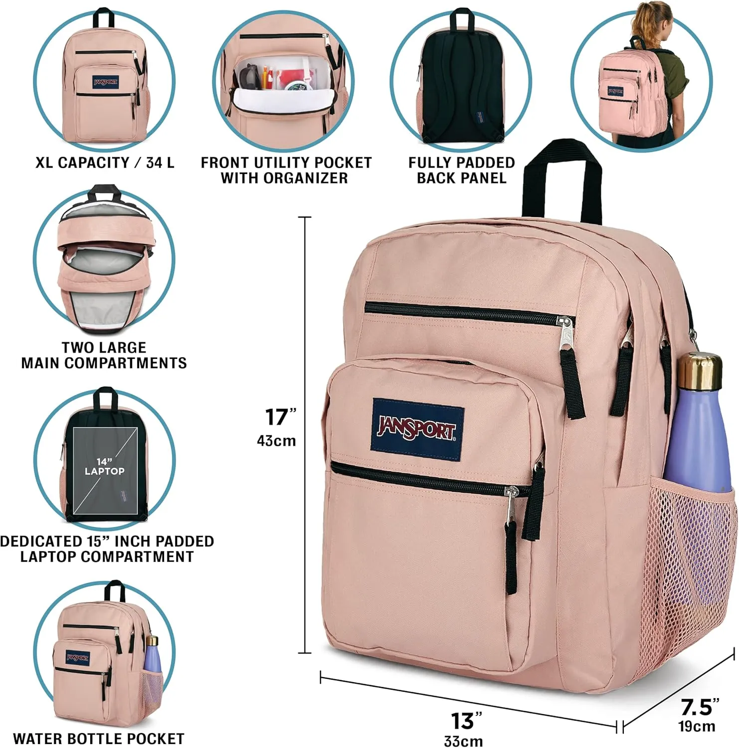 JanSport Laptop Backpack - Computer Bag with 2 Compartments, Ergonomic Shoulder Straps, 15” Laptop Sleeve, Haul Handle - Book Rucksack - Deep Grey