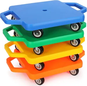 Jerify 4 Pieces Sports Scooter Board with Handles Plastic Casters Floor Sitting Scooter Boards for Kids Children Gym Indoor Outdoor Activities Play Equipment, 11.22 x 11.22 inch