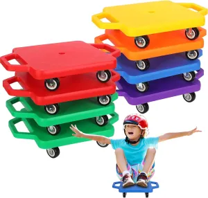 Jerify 8 Pieces Sports Scooter Board Sitting Scooter Board for Kids Plastic Floor with Non-Marring Plastic Casters, Physical Education for Home School Play Equipment