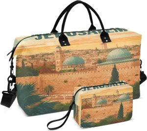 Jerusalem Dome Sports Gym Bag for Women Men Travel Duffel Bag Weekend Overnight Carry on Bag with Toiletry Bag Air Travel Bag for Plane Hospital Swimming Yoga Workout