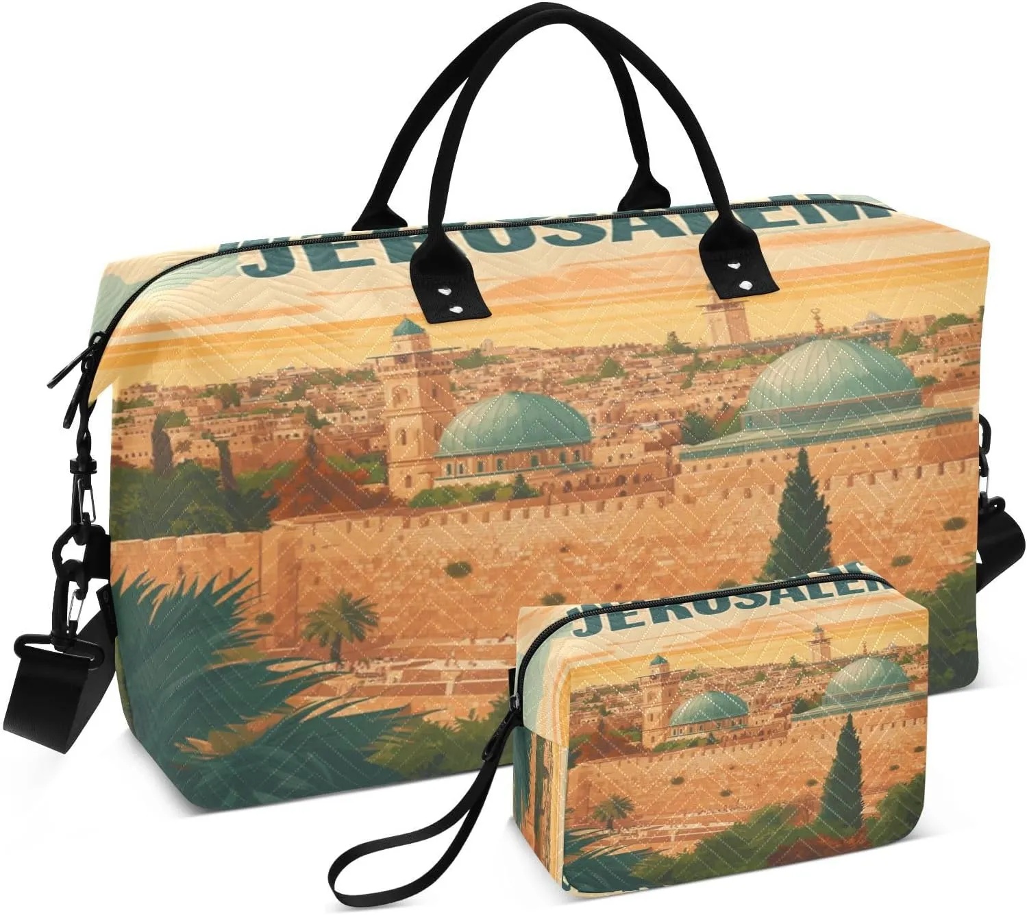 Jerusalem Dome Sports Gym Bag for Women Men Travel Duffel Bag Weekend Overnight Carry on Bag with Toiletry Bag Air Travel Bag for Plane Hospital Swimming Yoga Workout