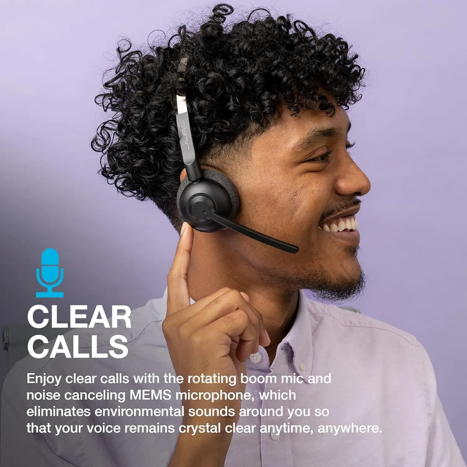 JLab Go Work Pop On-Ear Wireless Headset, Black, 50  Hours Playtime, Bluetooth Multipoint, Rotating Boom Mic, Noise Canceling MEMS Microphone, Light-Weight, Portable, PC/Mac| Mobile (1 Pack)
