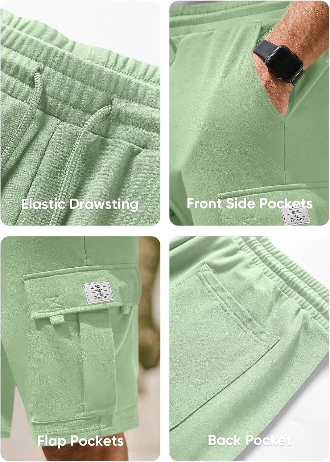 JMIERR Mens Cargo Sweat Shorts - Casual Drawstring Elastic Waist Cotton Athletic Workout Gym Jogger Shorts with 5 Pockets