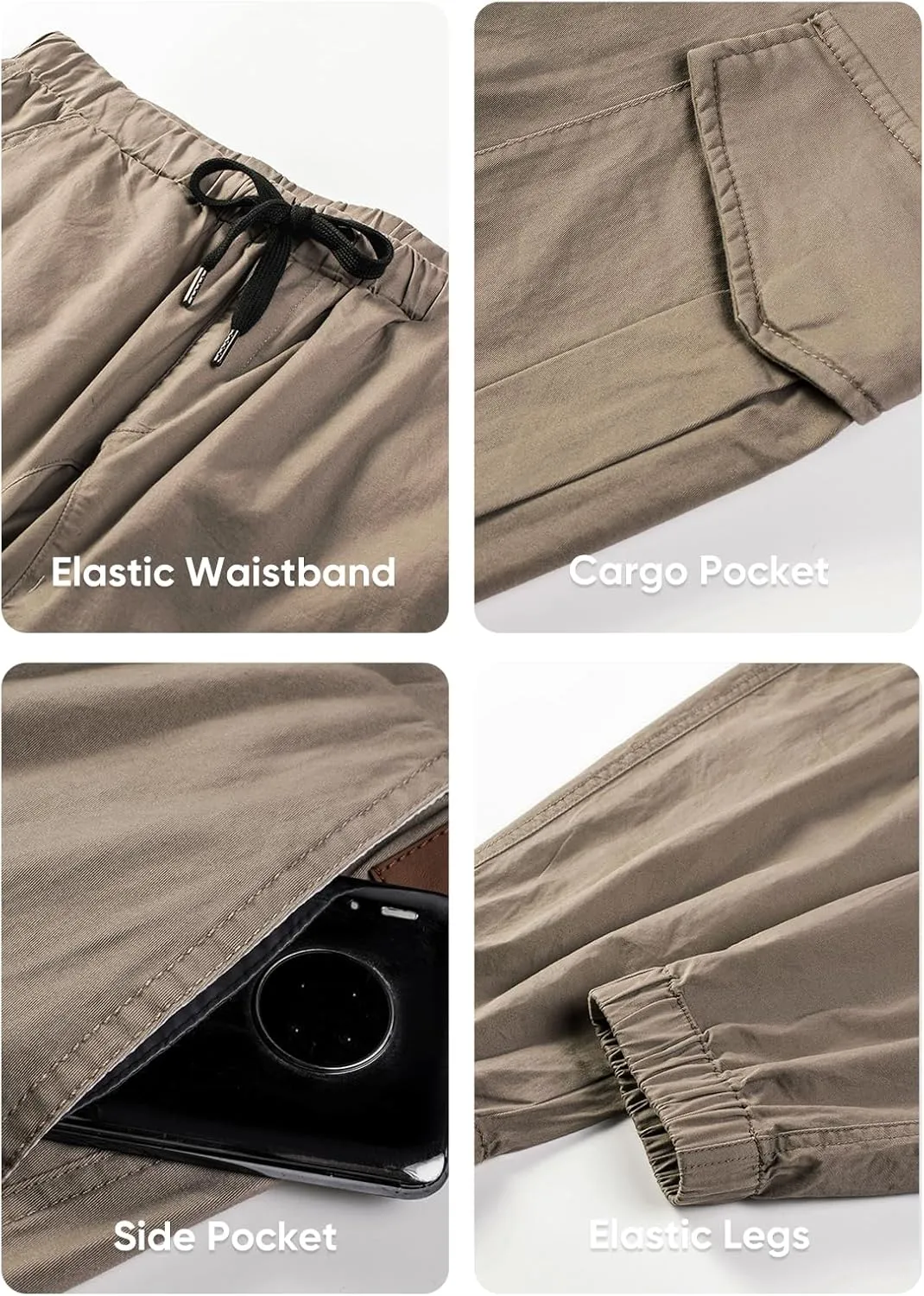 JMIERR Mens Fashion Cargo Pants - Casual Cotton Tapered Stretch Twill Drawstring Athletic Joggers Sweatpants with 6 Pockets