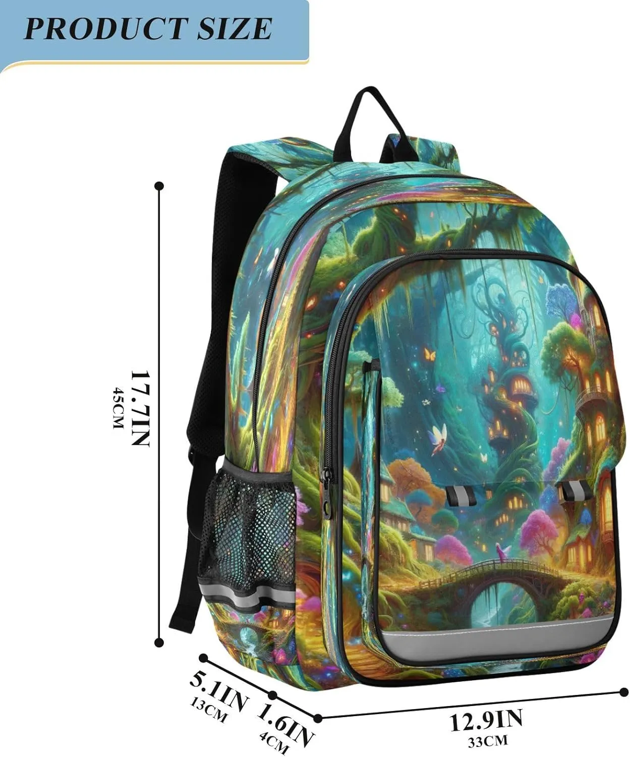 Joisal Fairytale Treehouse Elves Girl Backpacks Waterproof Kids Laptop Backpack Ages 6-12