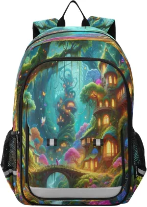 Joisal Fairytale Treehouse Elves Girl Backpacks Waterproof Kids Laptop Backpack Ages 6-12
