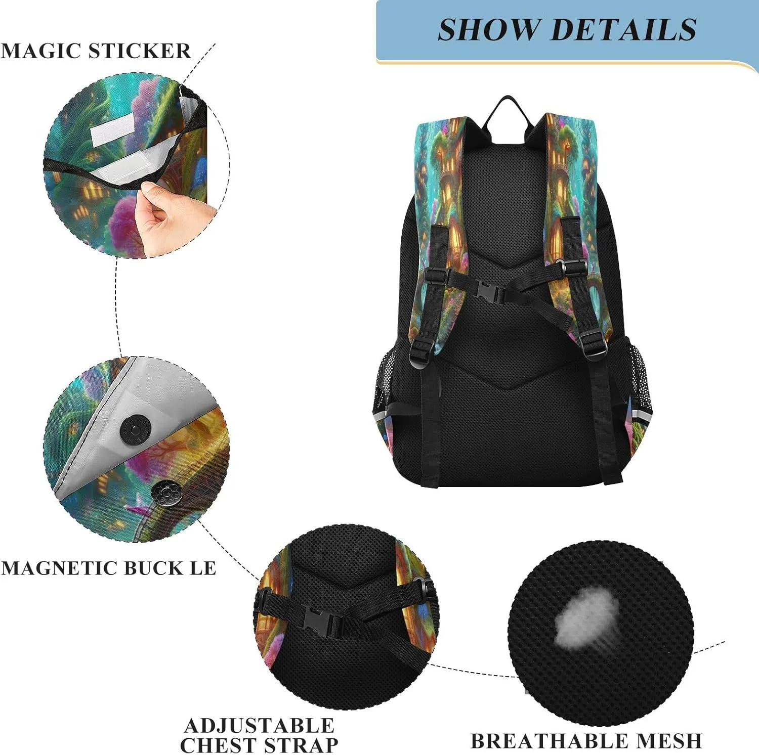 Joisal Fairytale Treehouse Elves Girl Backpacks Waterproof Kids Laptop Backpack Ages 6-12