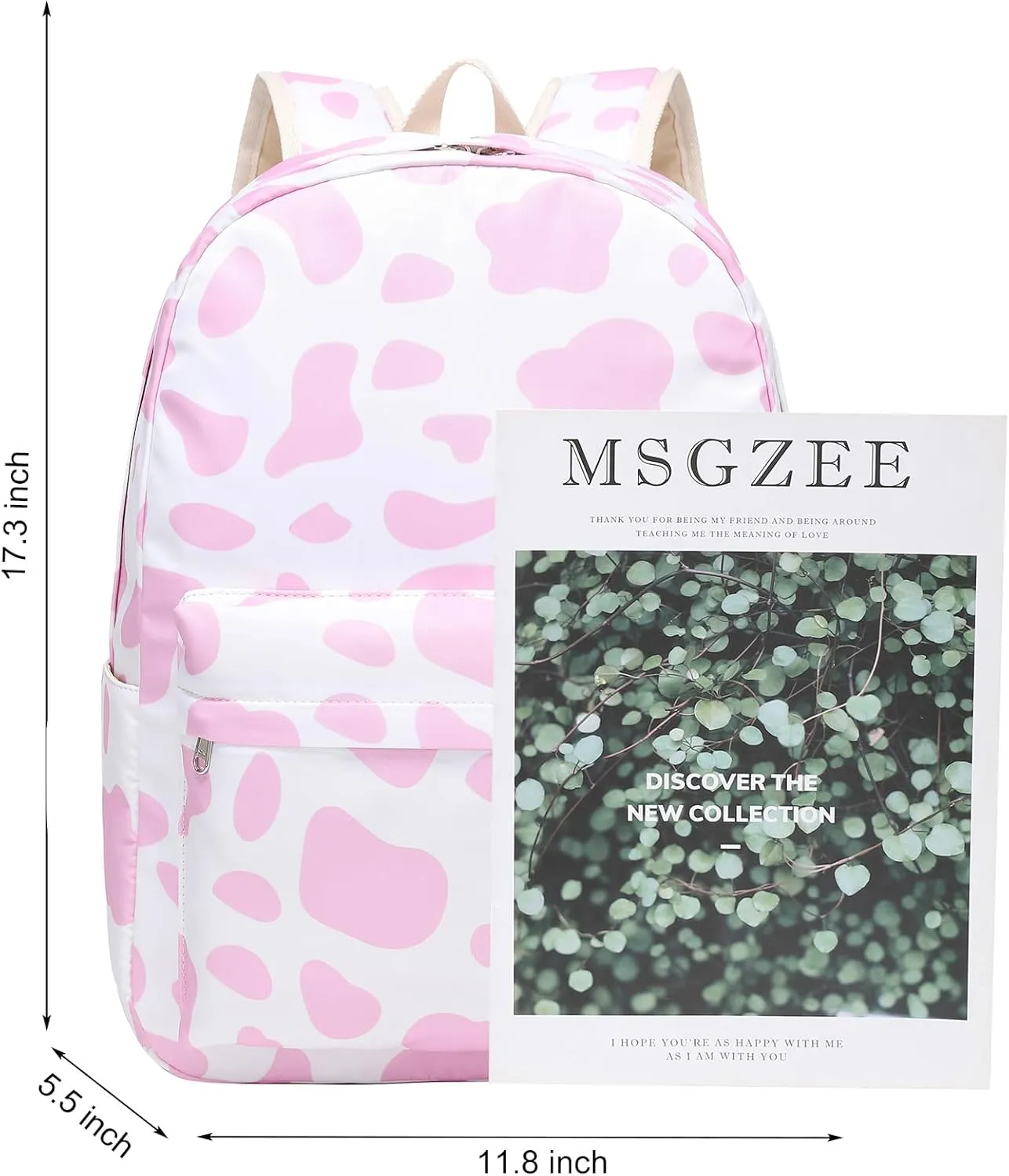 Joyfulife Girls Backpack with Lunch Box Kids Bookbag Primary Elementary Cow Print Backpack and Lunch Bag Set for Girls