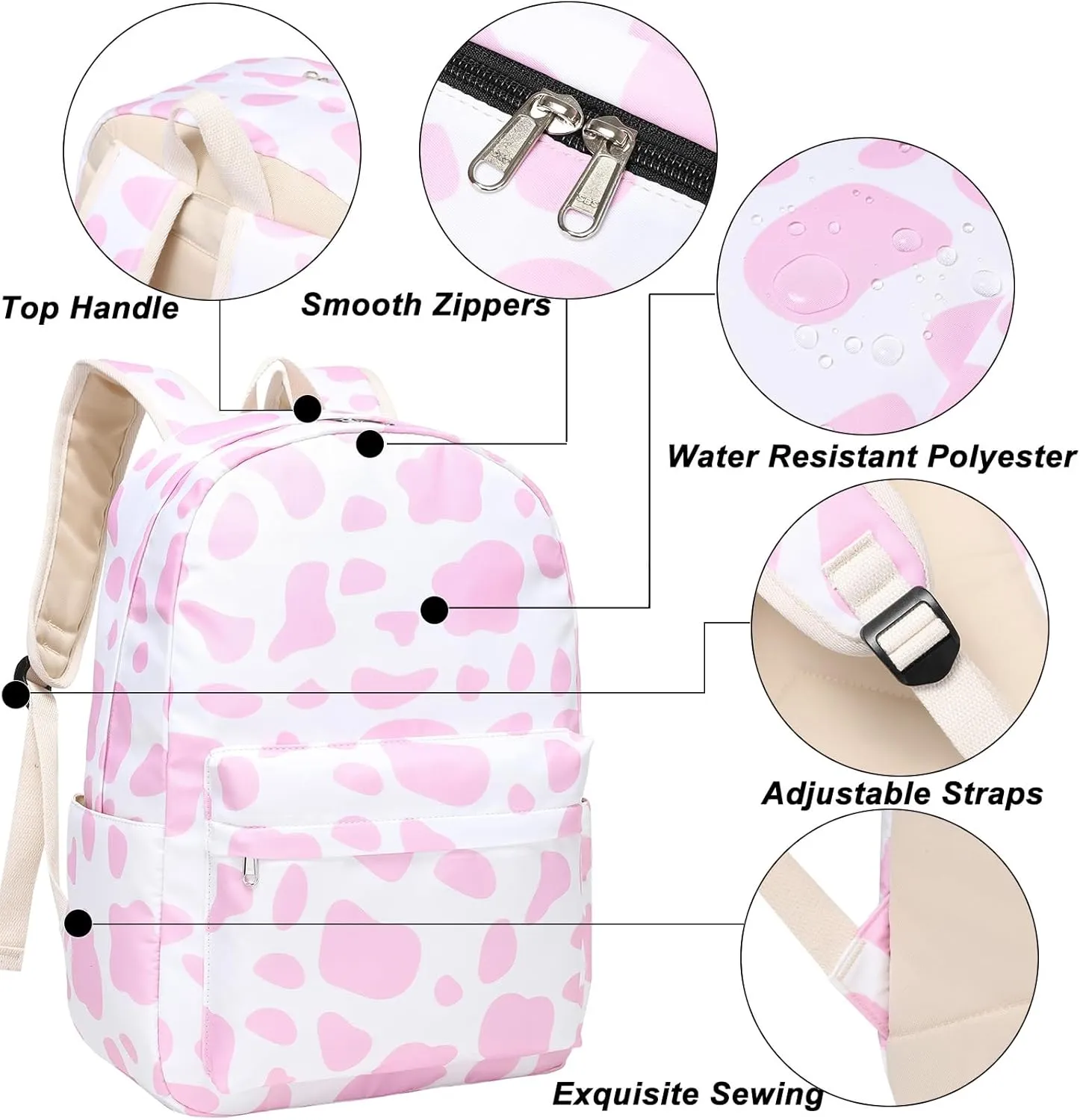 Joyfulife Girls Backpack with Lunch Box Kids Bookbag Primary Elementary Cow Print Backpack and Lunch Bag Set for Girls