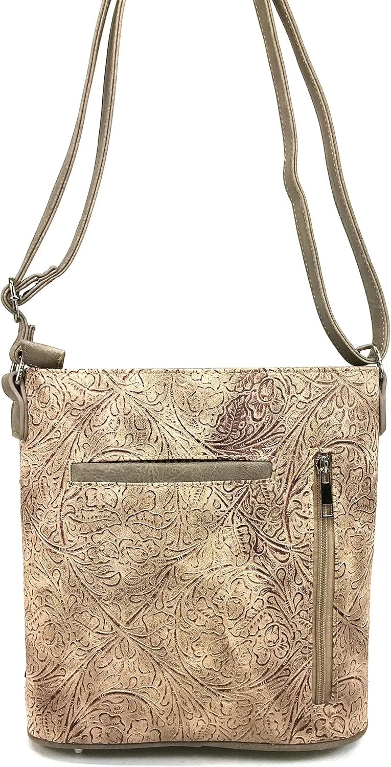 Justin West Clydesdale Tooled Leather Metal Stud Cross Conceal Carry Women Handbag Purse