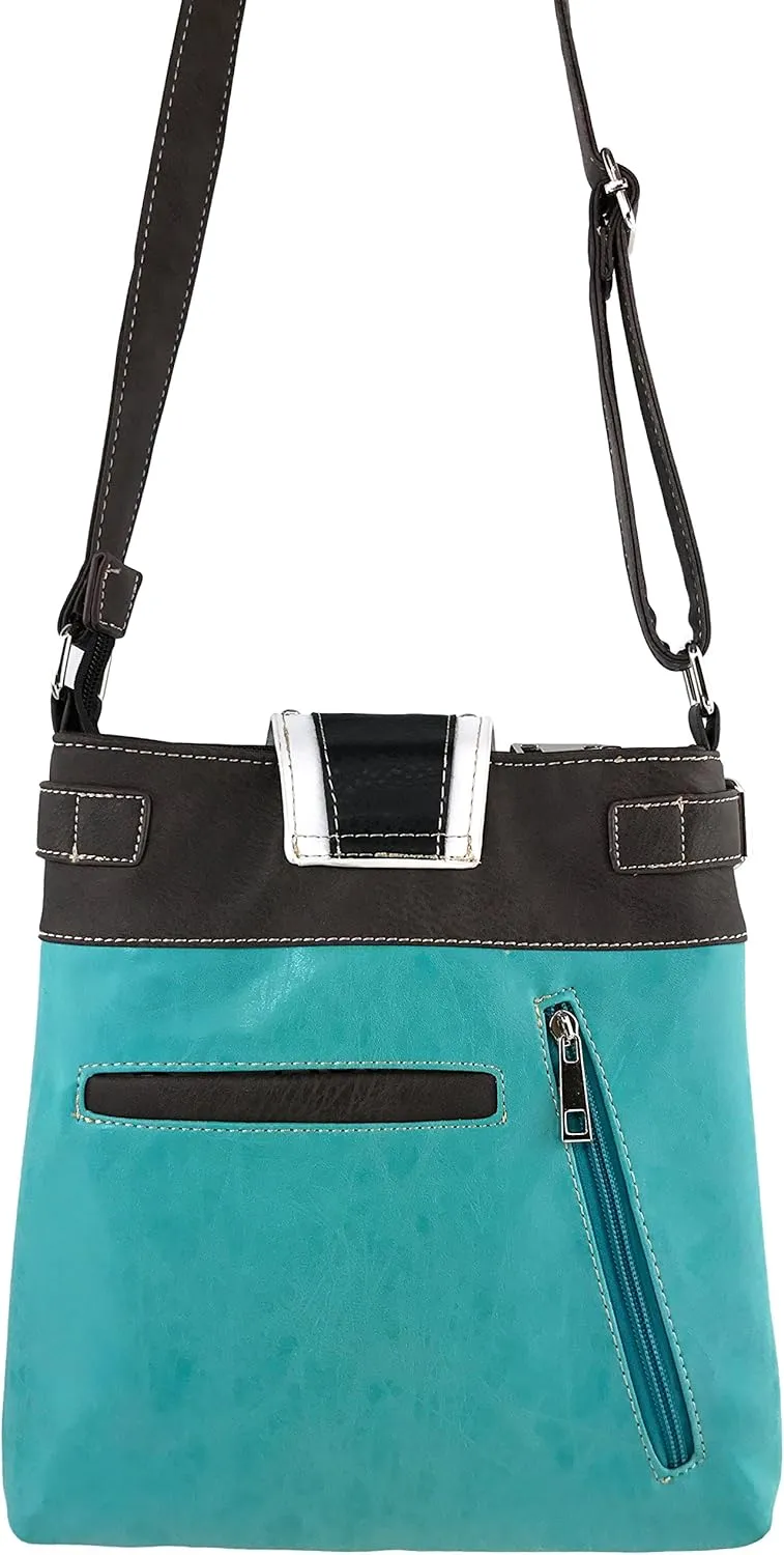 Justin West Concealed Carry Western Flower Buckle Embroidered Studded Messenger