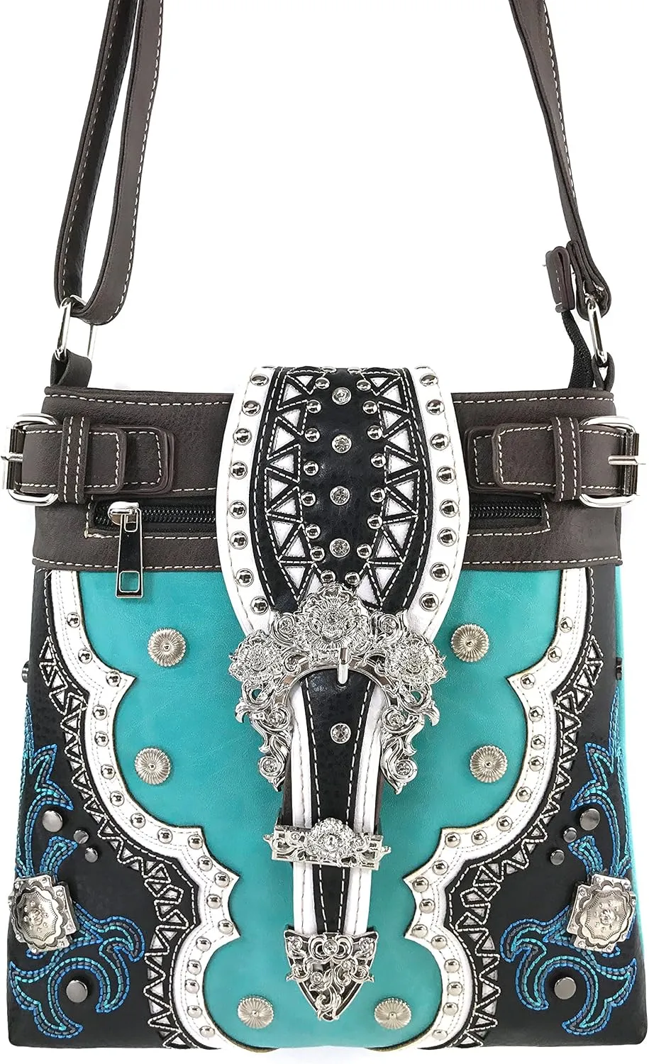 Justin West Concealed Carry Western Flower Buckle Embroidered Studded Messenger