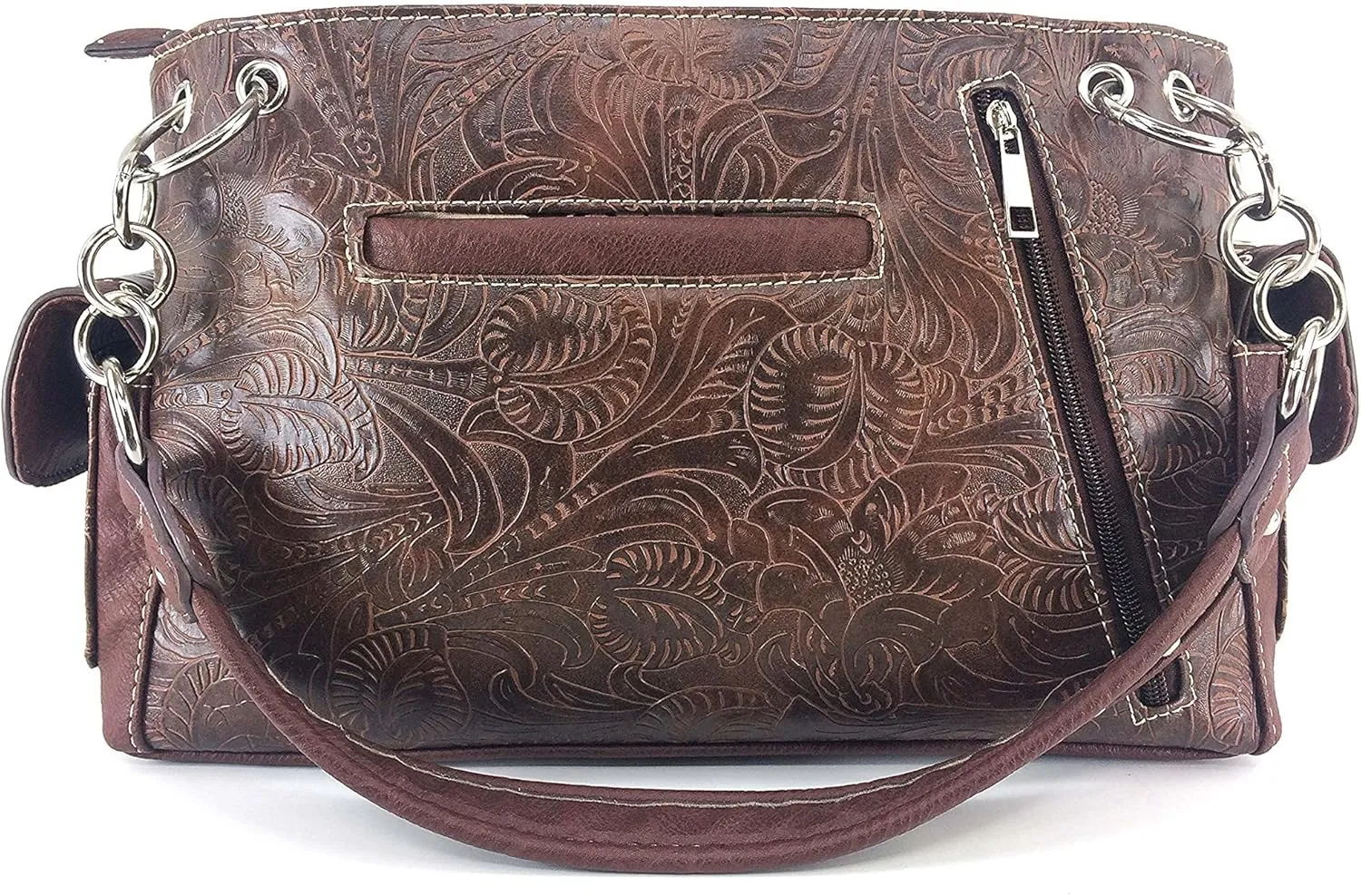 Justin West Tooled Leather Laser Cut Turquoise Rhinestone Cross Concho Studded Messenger Handbag with CrossBody Strap