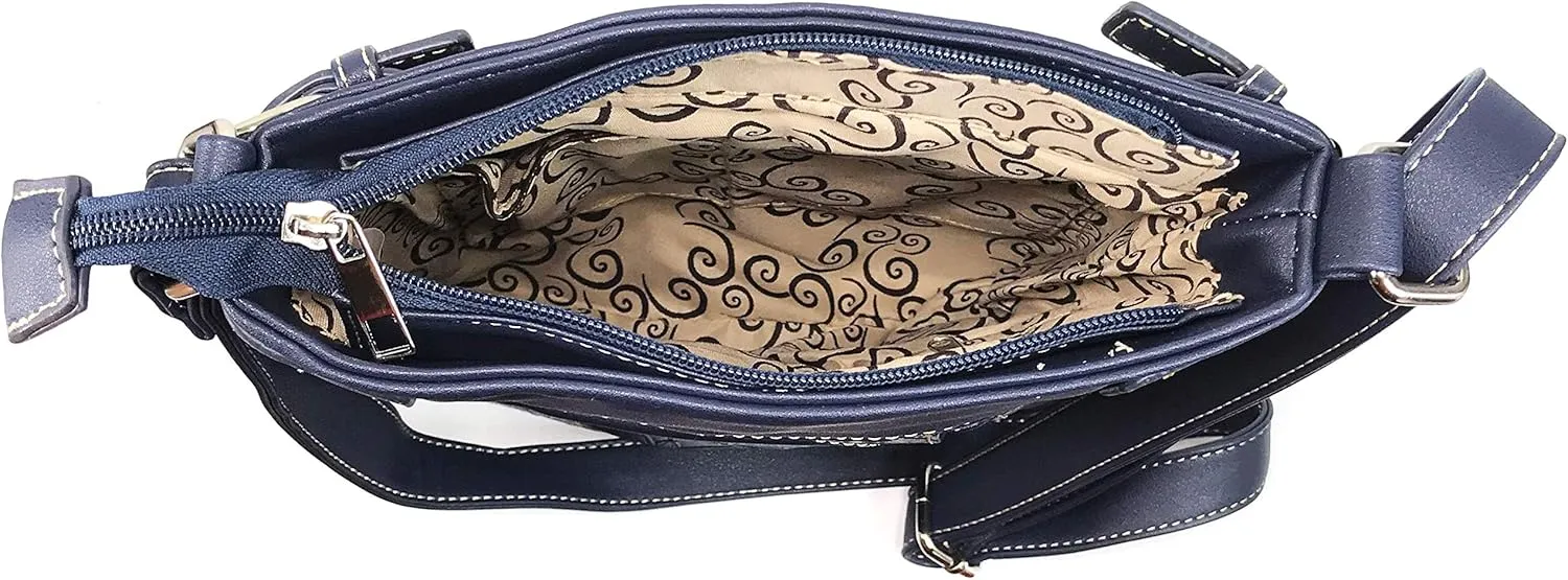 Justin West Tooled Winged Sugar Skull Roses Laser Cut Chain Shoulder Concealed Carry Handbag Purse Wallet Messenger Bag