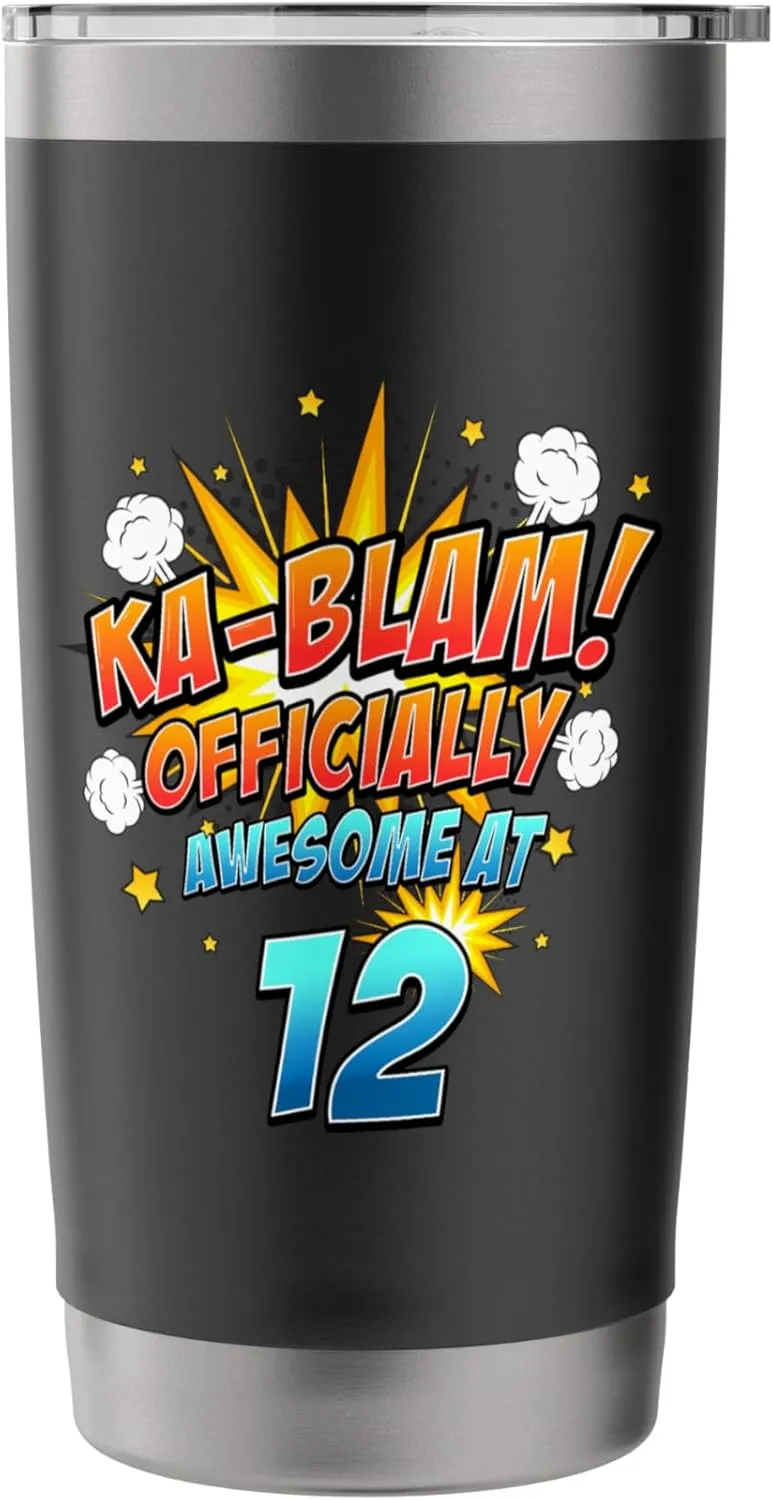 Ka-Blam 12 Year Old Boys 12th Birthday Comic Book Super Hero Stainless Steel Insulated Tumbler
