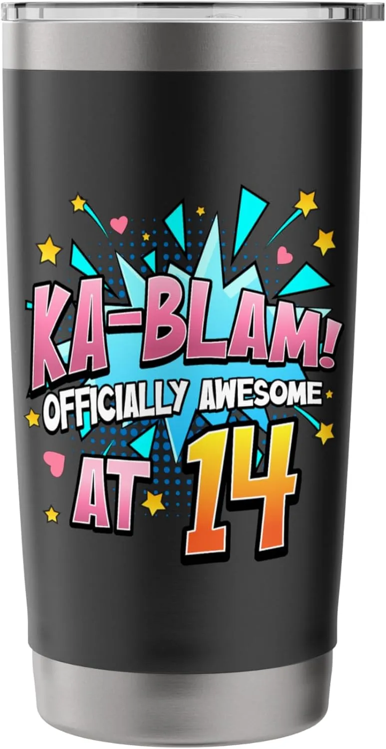 Ka-Blam 14 Year Old Girls 14th Birthday Comic Book Superhero Stainless Steel Insulated Tumbler
