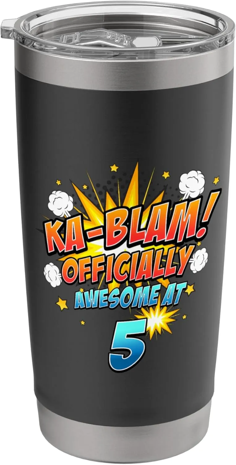 Ka-Blam 5 Year Old Boys 5th Birthday Comic Book Super Hero Stainless Steel Insulated Tumbler