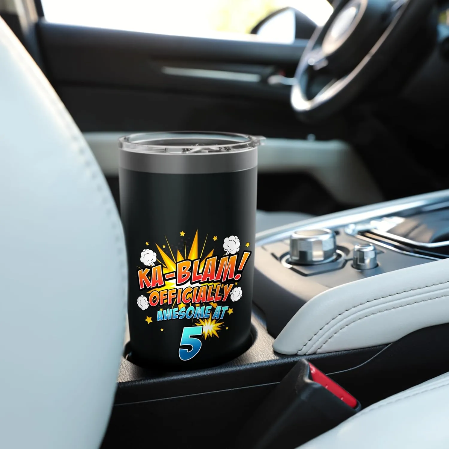 Ka-Blam 5 Year Old Boys 5th Birthday Comic Book Super Hero Stainless Steel Insulated Tumbler