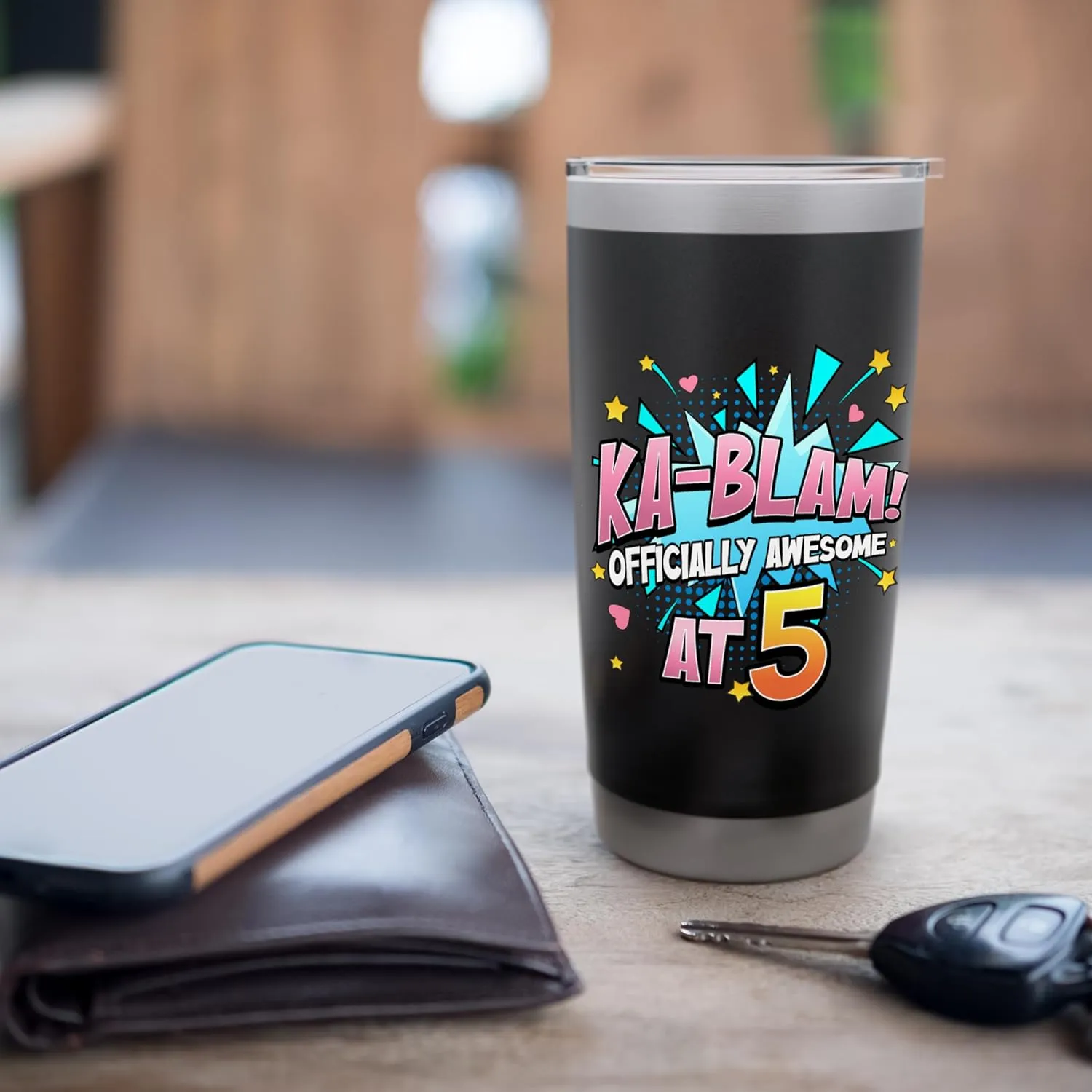 Ka-Blam 5 Year Old Girls 5th Birthday Comic Book Super Hero Stainless Steel Insulated Tumbler