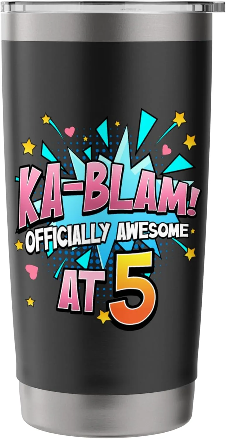 Ka-Blam 5 Year Old Girls 5th Birthday Comic Book Super Hero Stainless Steel Insulated Tumbler