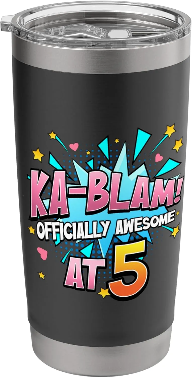 Ka-Blam 5 Year Old Girls 5th Birthday Comic Book Super Hero Stainless Steel Insulated Tumbler