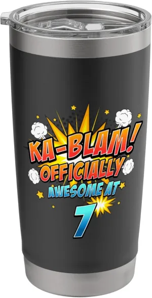 Ka-Blam 7 Year Old Boys 7th Birthday Comic Book Super Hero Stainless Steel Insulated Tumbler