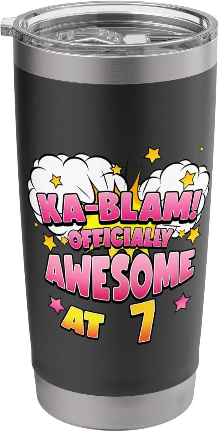 Ka-Blam 7 Year Old Girls 7th Birthday Comic Themed Party Stainless Steel Insulated Tumbler