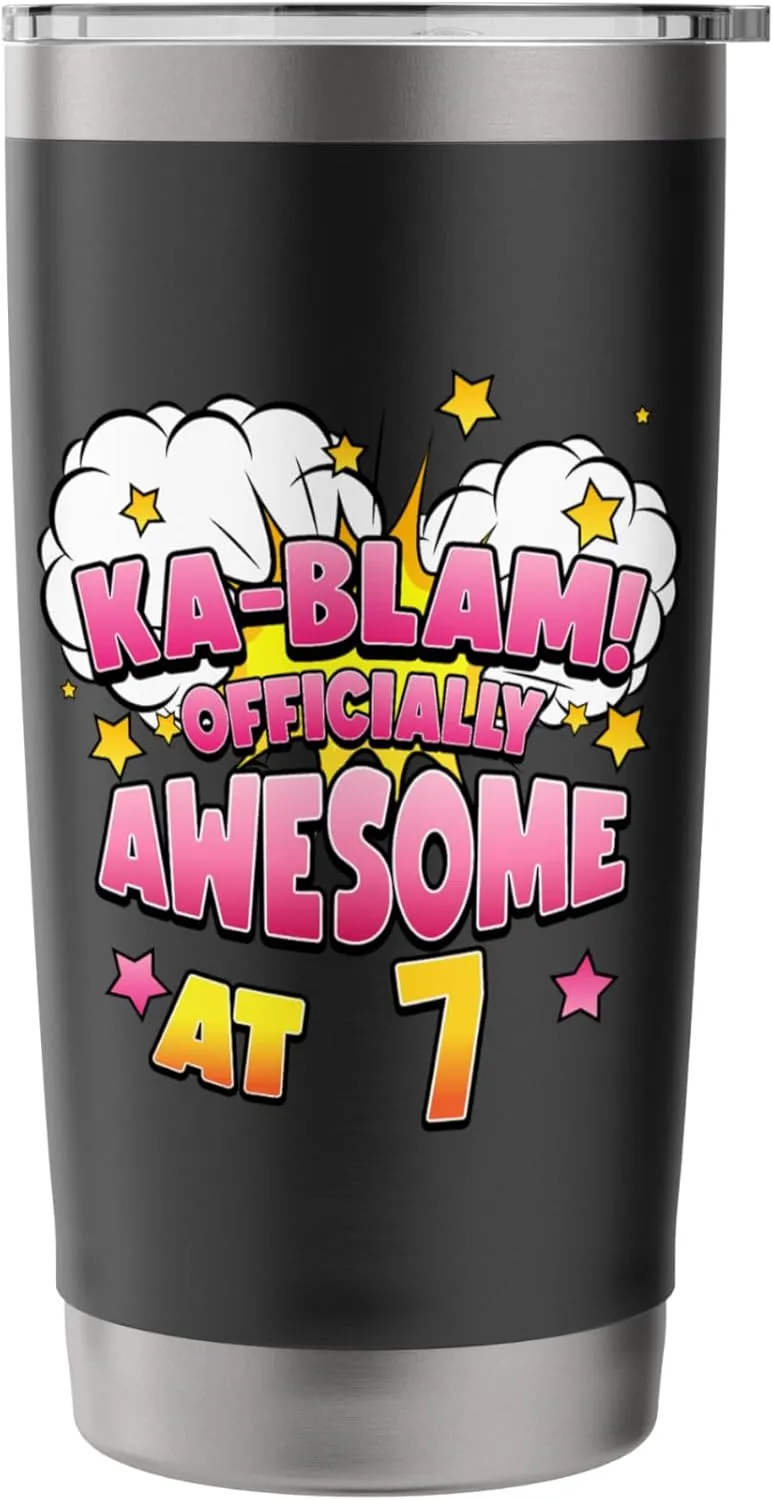 Ka-Blam 7 Year Old Girls 7th Birthday Comic Themed Party Stainless Steel Insulated Tumbler