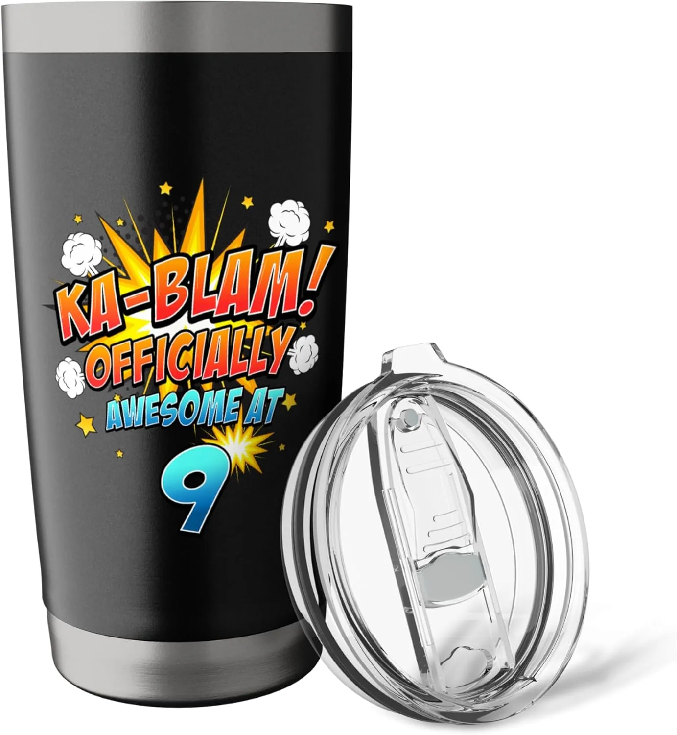 Ka-Blam 9 Year Old Boys 9th Birthday Comic Book Super Hero Stainless Steel Insulated Tumbler