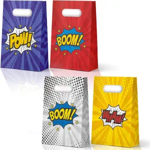 KALEFO 24 Pack Superhero Party Supplies Treat Bags Kids Birthday Party Recyclable Cookie Candy Paper Favor Bag Super Hero Decorations