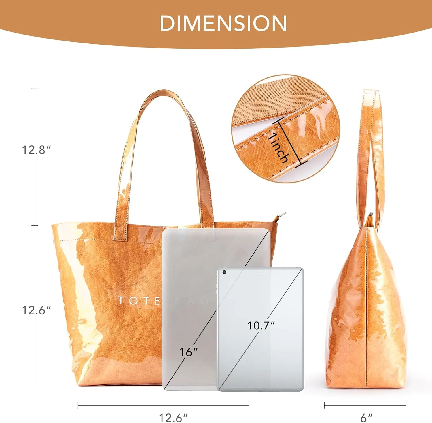 KALIDI Kraft Paper Tote Bag, Ultra Clear TPU Beach Bag Zipper Hobo Handbag Vintage Large Carry All Plastic Shoulder Bag