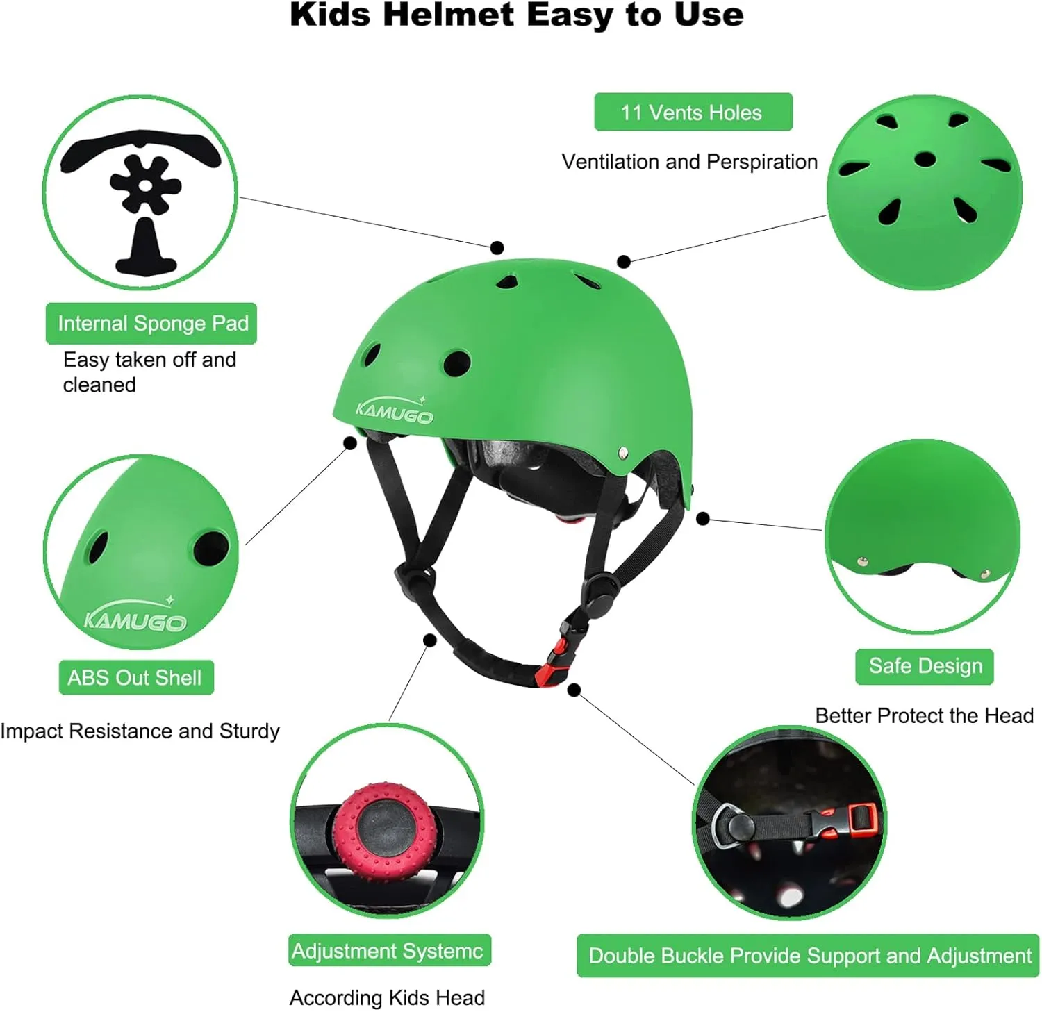 KAMUGO Kids Bike Helmet, Toddler Helmet for Ages 2-8 Boys Girls with Sports Protective Gear Set Knee Elbow Wrist Pads for Skateboard Cycling Scooter Rollerblading