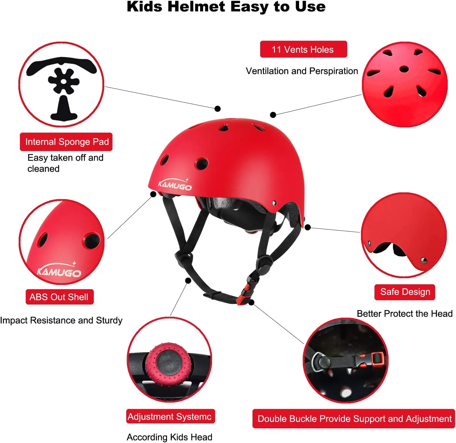 KAMUGO Kids Bike Helmet, Toddler Helmet for Ages 2-8 Boys Girls with Sports Protective Gear Set Knee Elbow Wrist Pads for Skateboard Cycling Scooter Rollerblading