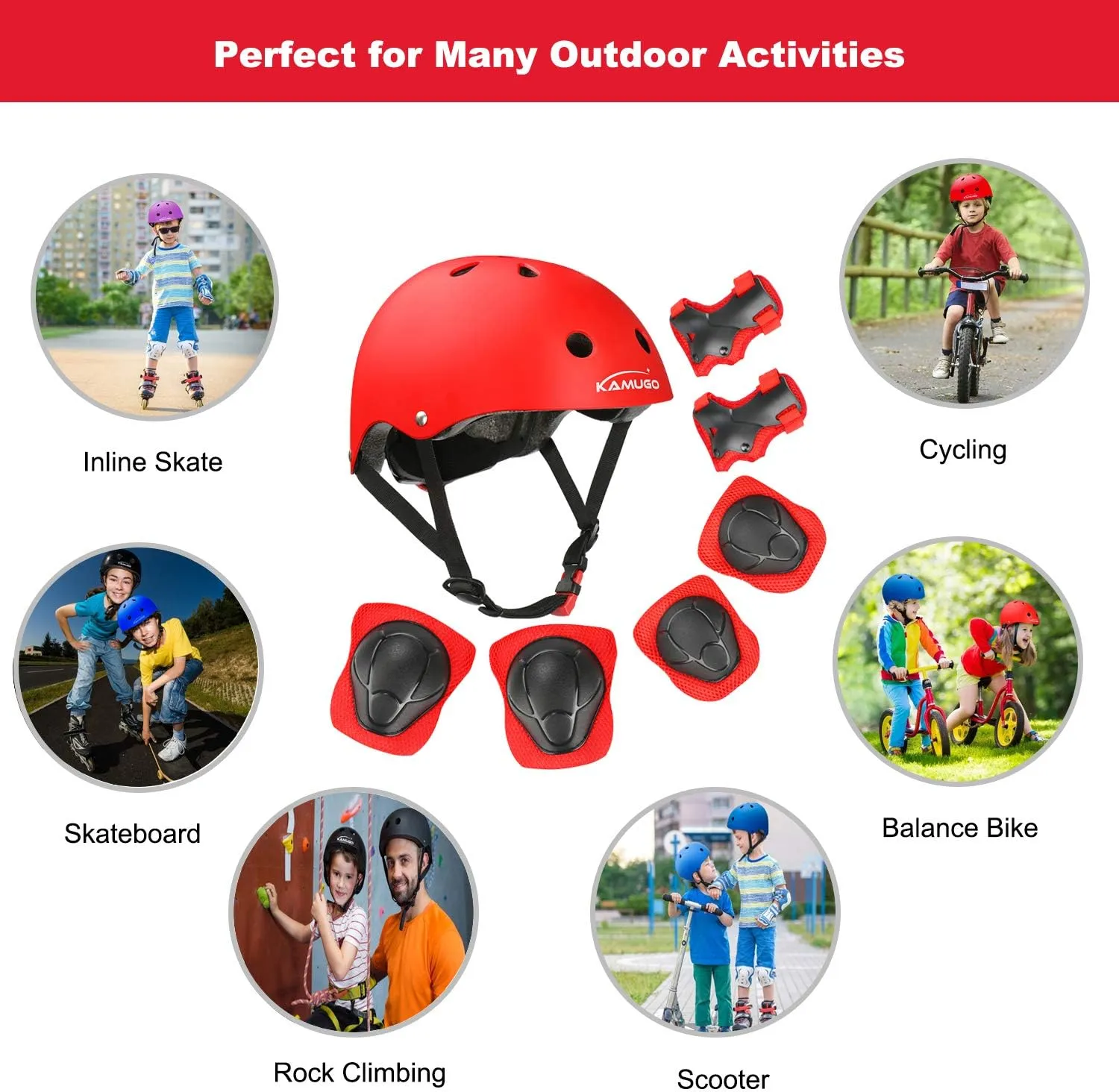 KAMUGO Kids Bike Helmet, Toddler Helmet for Ages 2-8 Boys Girls with Sports Protective Gear Set Knee Elbow Wrist Pads for Skateboard Cycling Scooter Rollerblading